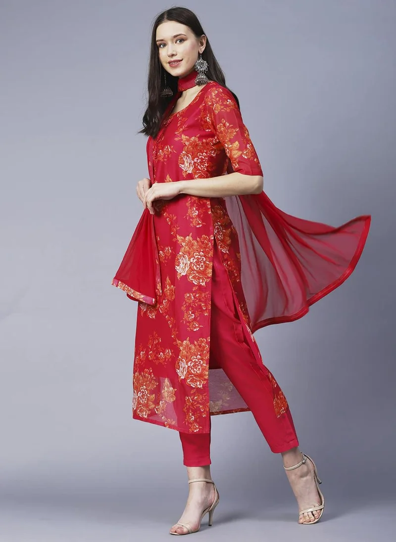 GoSriKi  GoSriKi Women's Chanderi Cotton Printed Straight Kurta with Pant & Dupatta (AUX-ORANGE-GS_4XL_Pink_XXXX-Large) for Women | Best Price UAE